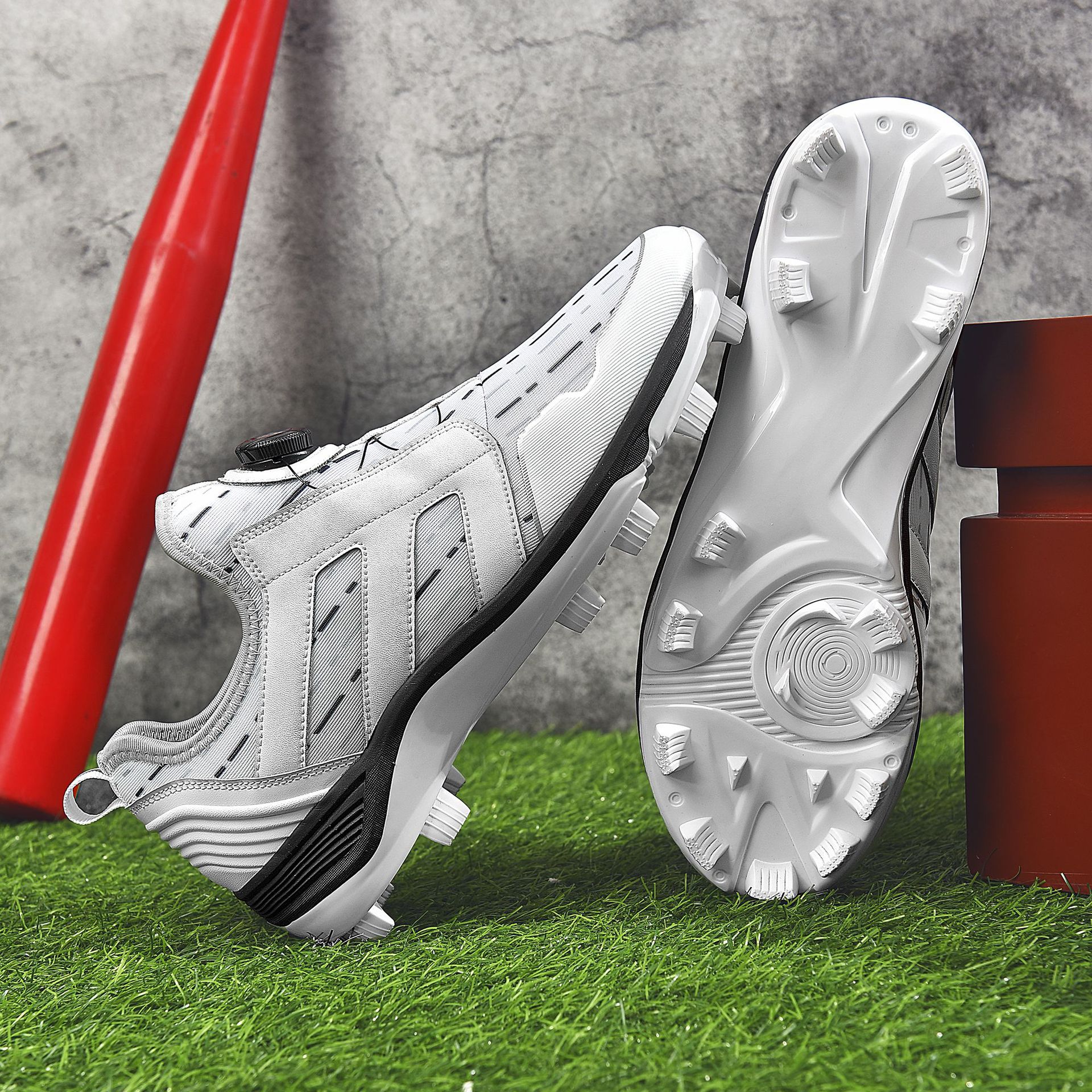 Baseball Shoes, Professional Breathable Sports Shoes, Large Size Rubber Spikes, Grip-Resistant, Non-Slip Training Shoes for Men and Women, Adult Competition Softball Shoes