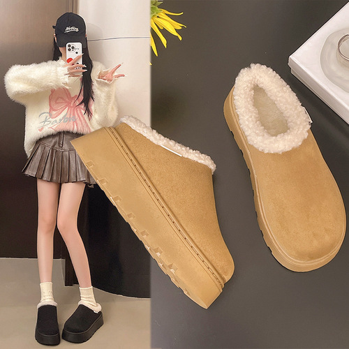 Thick sole and large size baotou slippers for women's autumn new style warm and comfortable cotton shoes, fur shoes wholesale