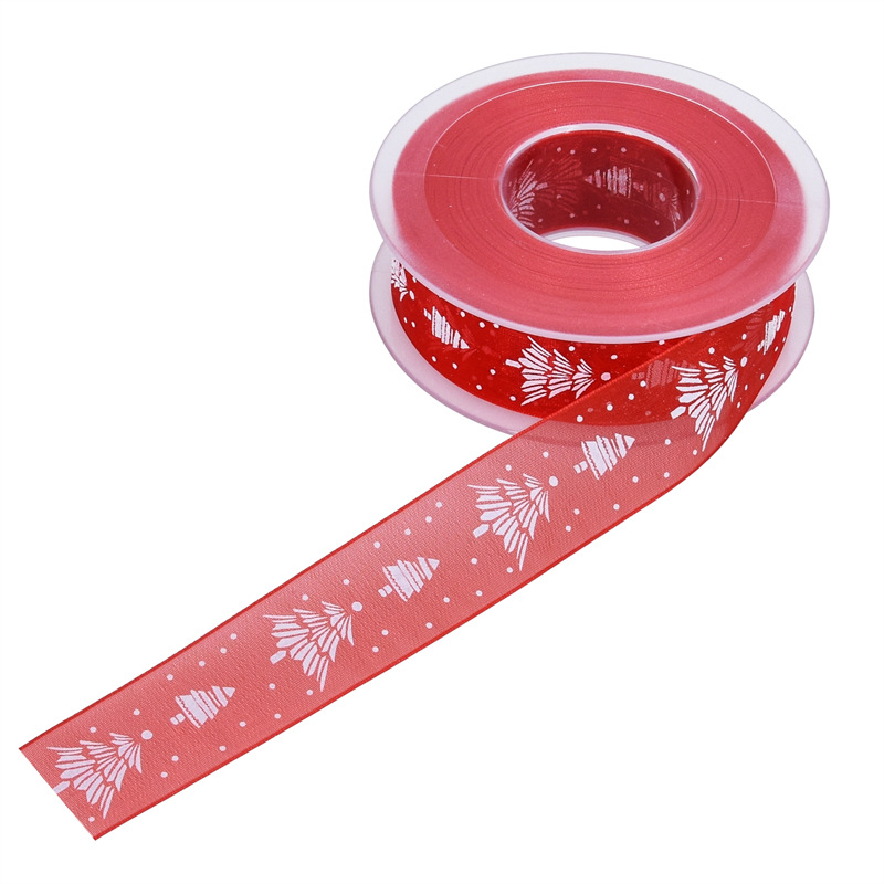 Navidad transfronteriza ribbon decoración de pastel impresa ribbon de árbol de Navidad gaza caja de regalo material ramo