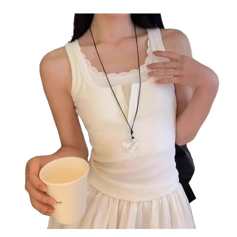 Pure Desire 韓国レースフェイクツーピース I 字型ベスト 2025 女性の痩身ホットガールショートアウタートップ|undefined