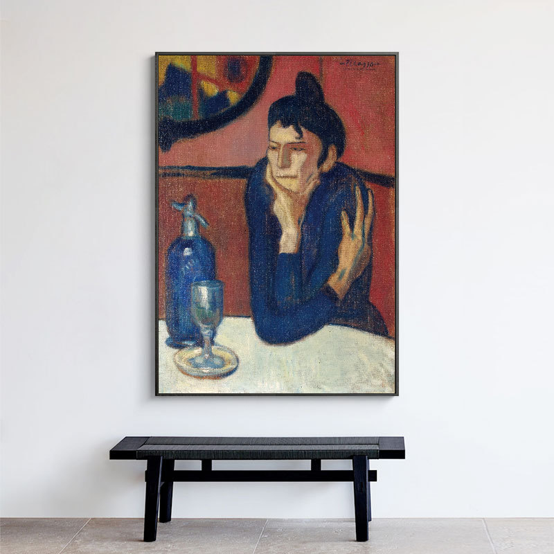 《喝苦艾酒的人》毕加索油画抽象装饰画简约北欧酒吧餐厅软装挂画