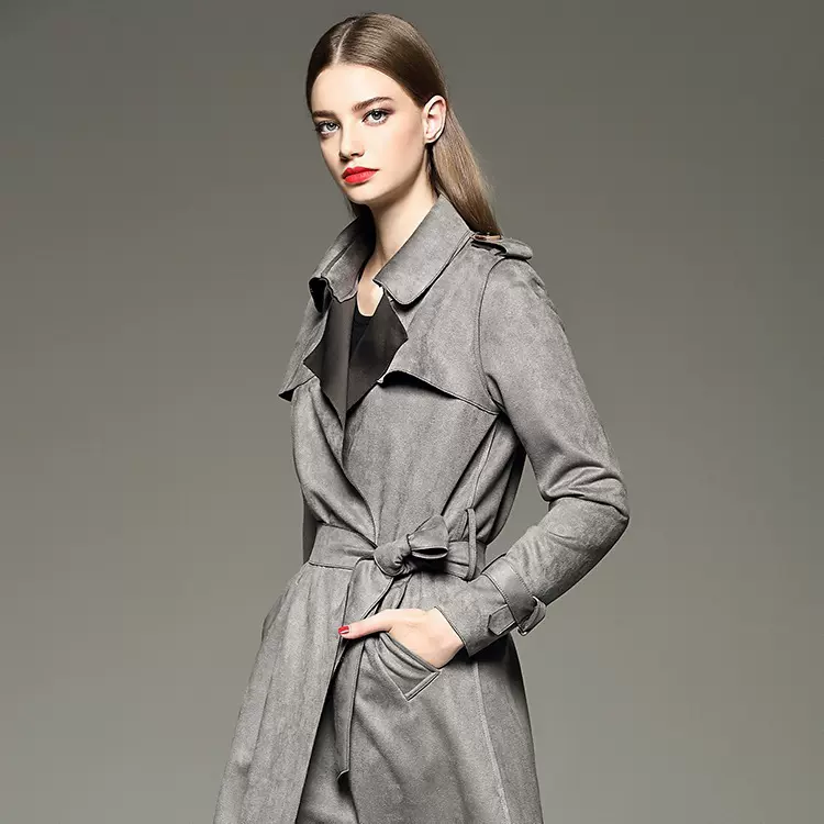 欧洲站秋冬新款女士时尚中长款修身显瘦麂皮绒鹿皮绒气质风衣