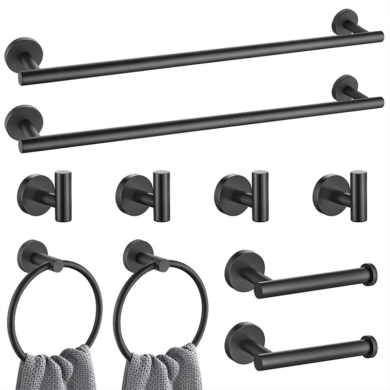 Baño transfronterizo Juego de colgantes de oro cepillado de acero inoxidable Barra de toalla Anillo de toalla Soporte de rollo de papel Gancho para ropa Kit de baño