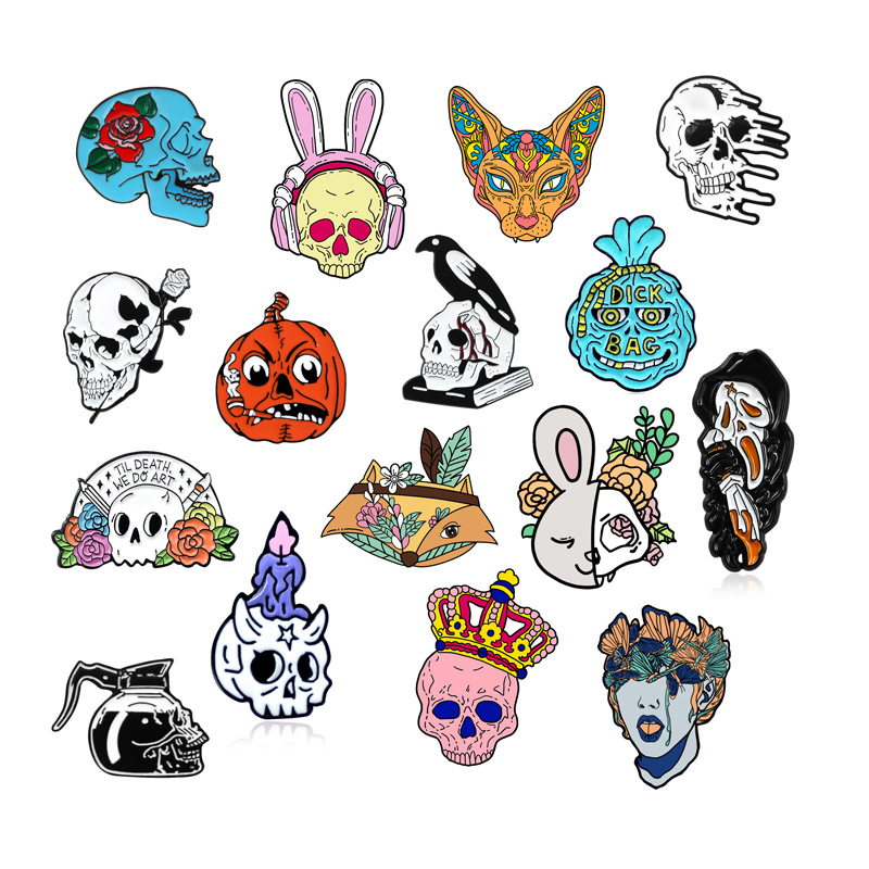 10g Weight Brooches Classification Alloy Material Halloween Festival Cartoon Character Pattern Unisex Gender Skull Design Simple Style Style Light Blue, Lilac, Rose Red Color Simple Style Pin Cartoon Character Alloy Skull Unisex Brooches 无
