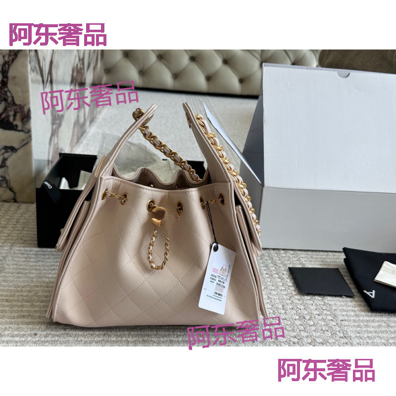 真皮高版本小香风25s鱼子酱单肩女包HOBO嬉皮包牛皮抽绳链条|undefined