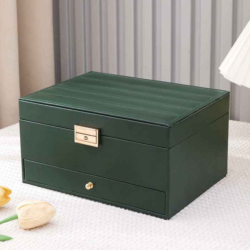 Jewelry Box with Lock, Drawer-Style Multi-Layer Storage Box for Necklaces, Earrings, Bracelets, Leather Jewelry Gift Box, Ring Box