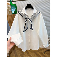 小众丝巾披肩时髦洋气衬衫女衬衣翻领单排扣2025早秋装