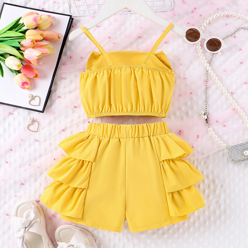 160g Weight Kids Clothing Sets Children's Clothing Type Sleeveless Sleeve Length Polyester Fabric Type Shorts Sets Sets Type 2 Pieces Set Quantity Casual, Daily Occasion Collarless Neckline Regular Fit Fit Type Solid Color Pattern 2025 Spring and Summer Season Girl'S Gender Pearl Design Simple Style Style Pink, Purple, Yellow Color Simple Style Solid Color Pearl Polyester Girls Clothing Sets 1