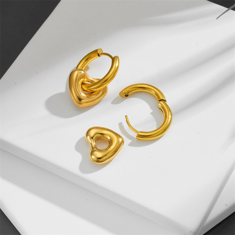 15g Weight 0.03µm-0.05µm Gold Plating Thickness PVD Coated Gold Plating Process 304 Stainless Steel Ear Needle Material Real Gold Plated Plating Material Drop Earrings Classification 18K Gold Plating Color PVD Coated Real Gold Plated 18K Gold Heart Shape Titanium Steel Simple Style Waterproof Non Tarnish Drop Earrings