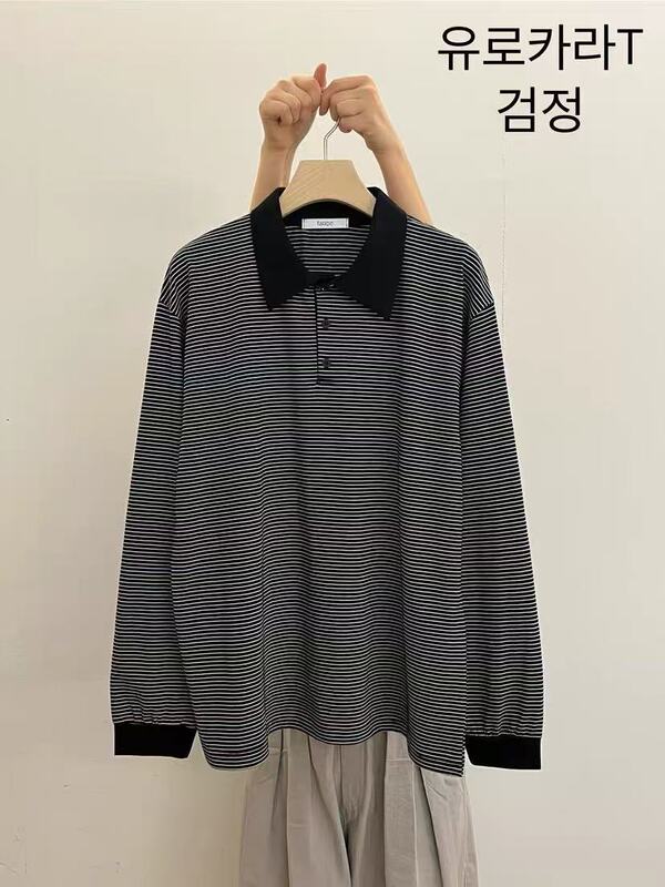 【预售】韩国东大门 taupe 早秋款休闲显瘦百搭条纹poloT恤|undefined