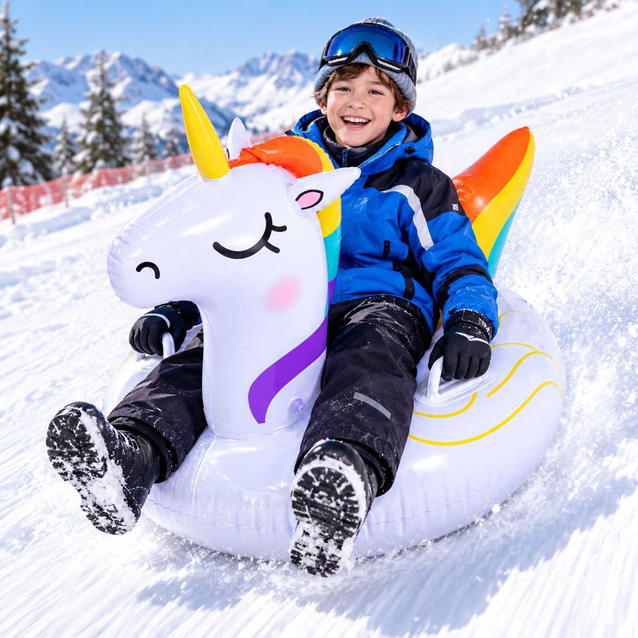 Cross-border children's inflatable snow tube with handle, unicorn snow tube, thickened for winter outdoor snow play, direct from the manufacturer