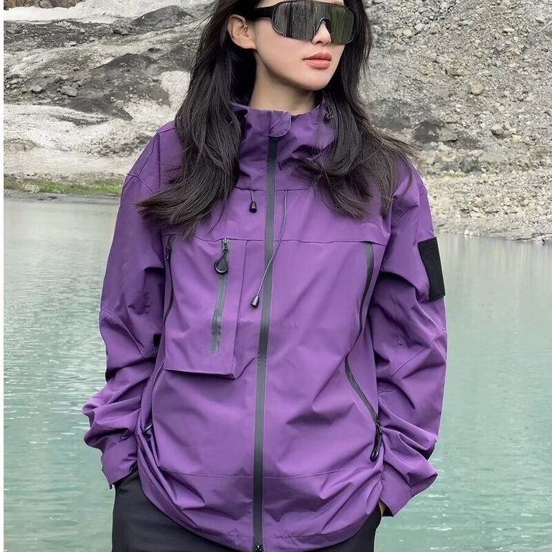 2025 Purple Jacket Men's Full-Glued Rainproof Professional Outdoor Vinyl Sunscreen Mountaineering Jacket Women's Hard Shell Jacket