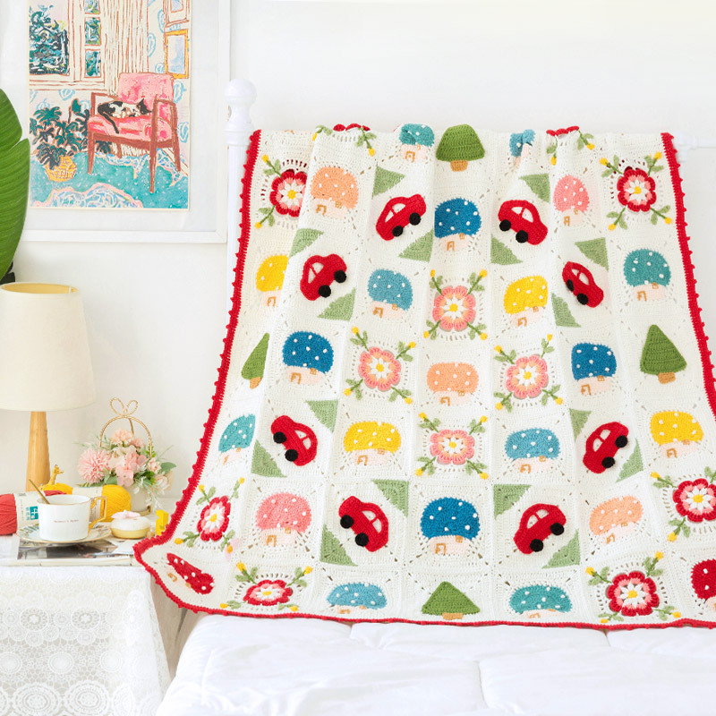 苏苏姐家有房有车拼花毯diy钩针毯子毛线团材料包尛