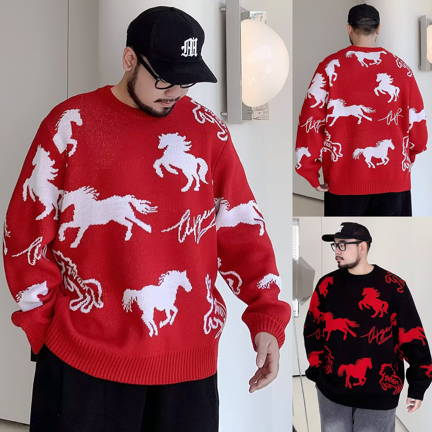 Año Nuevo del Caballo, camisetas de punto, suéteres para hombres y mujeres, 2025 nuevos suéteres de alto nivel de otoño y invierno, fábrica transfronteriza al por mayor
