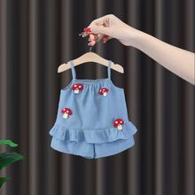 外贸批发女童2025新款时尚牛仔套装女宝宝夏季潮流两件套直播供货