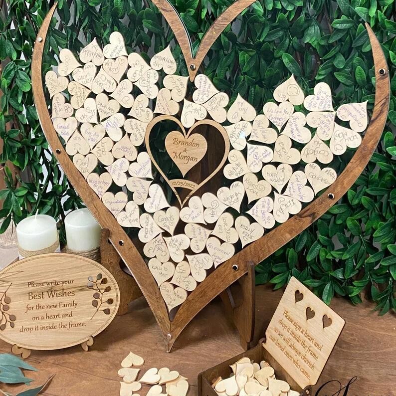 Wooden Heart-shaped creative wedding signature frame for guest message book personalized transparent wedding ceremony signature board book book