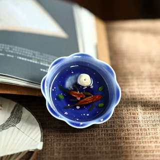 手工莲花线香插立体画游鱼陶瓷檀香炉家用香座香盘室内熏香香薰炉