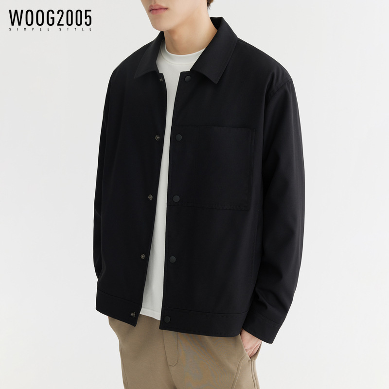 Woog2005 Anti-Wrinkle Twill Men's Lapel Jacket 2025 Spring and Autum New Trendyy Slightly Loose Casual Jacket