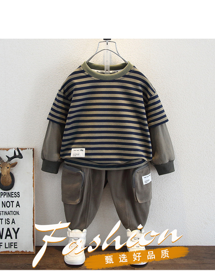 Children's Clothing Autumn Suit 2023 New Baby Net Red Fried Street Clothes Trendy Boys' Handsome Sweater Two Piece_voghion.com