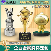 企业IP吉祥物摆件定制创意周年庆几何形锌合金赛事金属奖杯定制