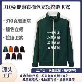 定制新款健康布310克经典条纹撞色拼接立领拉链卫衣时尚潮流外套