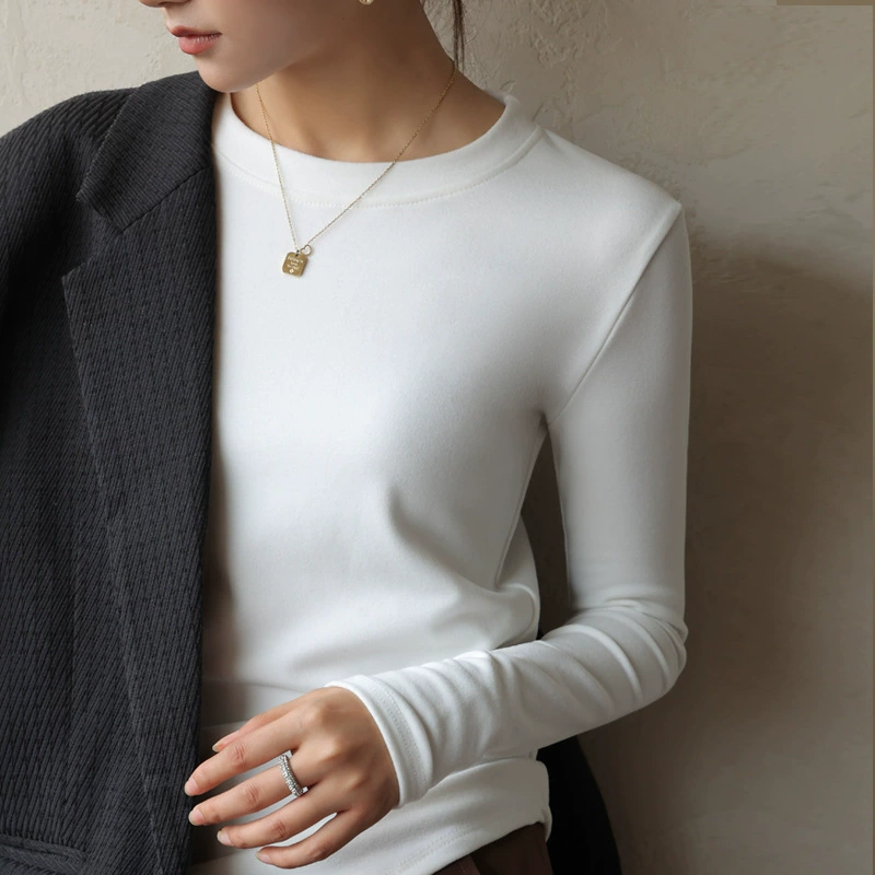 Bo Cai 16861 2024 осень и зима начёс круглый ворот German Velvet Bottoming Shirt Slim Fit Top с утолщённой теплотой