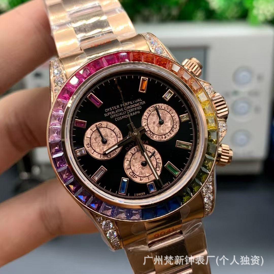 Rolex Daytona Rainbow Daytona Men's Mechanical Watch Fully Automatic Waterproof Rainbow Daytona Green Water Ghost Factory Delivery