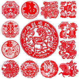 2026马年春节剪纸宣纸窗花装饰画中国风手工蔚县剪纸玻璃花鸟福字