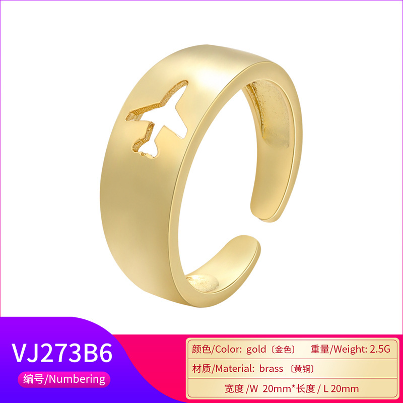 Bague En Or 18 Carats Plaqué Cuivre Brillant Bague Couple Motif Papillon Avion Éclair display picture 9