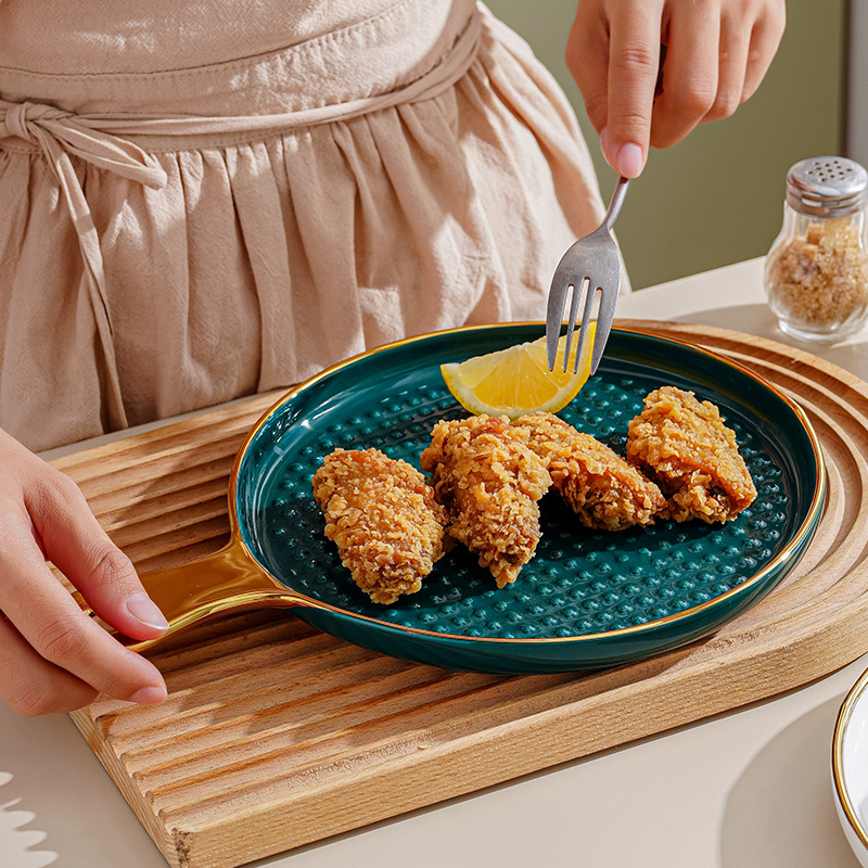 Luz de lujo nórdico Placa de pizza hogar placa de cocción de cerámica placa occidental bandeja con mango placa ins estilo Placa de carne