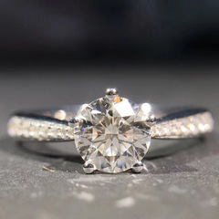 曹適五爪微鑲仿鑽戒指 情侶結婚求婚簡約戒指 婚禮儀式用戒指飾品