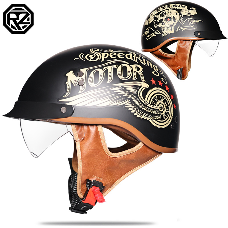 ORZ nueva certificación estándar nacional casco de motocicleta eléctrica para hombres y mujeres verano retro medio casco cuatro estaciones transpirable y ligero cabeza