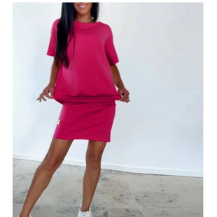 Amazon Cross-Border Casual European and American Summer Suit Solid Color Round Neck Short-Sleeved Dress