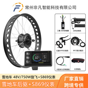 Snowmobile Fat Tire Bicycle Lithium Electric Power Assist Retrofit 48V750W Rear Drive 20inch Kit S869 Color Screen Instrument