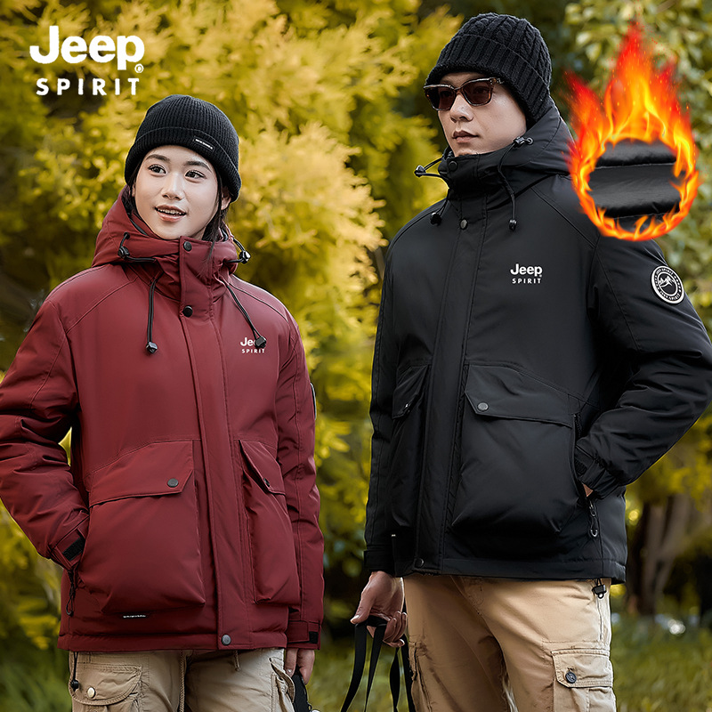 Jeep Spirit Outdoor Comfortable Fleece Cotton Jacket - Comfortable fleece locks in warmth and resists the cold - Outdoor workwear style cotton jacket