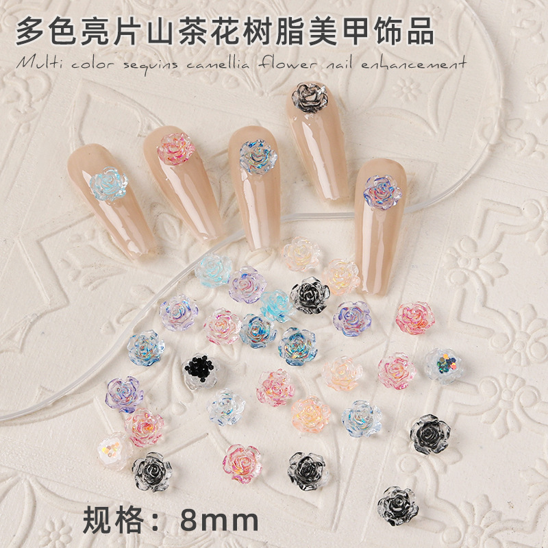 Special Offer Camellia Nail Art Jewelry Colorful Sequin Nail Decoration Ice Transparent White Stereo Rose Camellia Wholesale