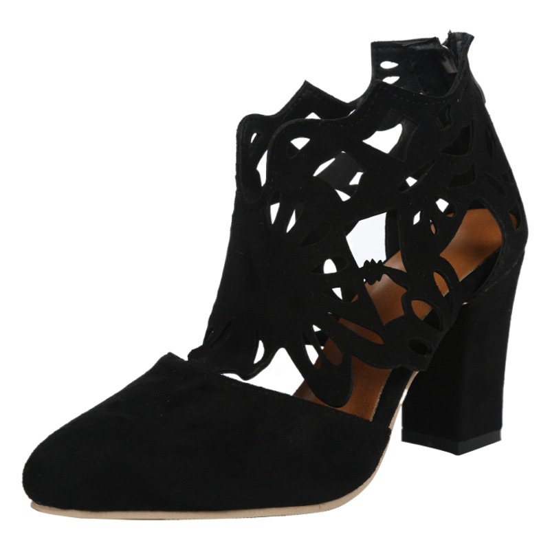 Sandalias bajas para mujer verano 2020 Nuevas sandalias esmeriladas de Punta hueca de cuero suave para mujer botas de mujer de tacón grueso sandalias romanas para mujer
