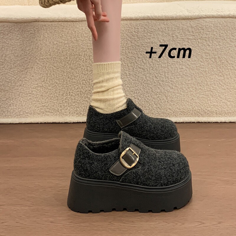 Thick-Soled Height-Increasing Plush Wool Birkenstock Shoes for Women, 2025 New Winter Warm Snow Boots, Slip-On Furry Cotton Shoes