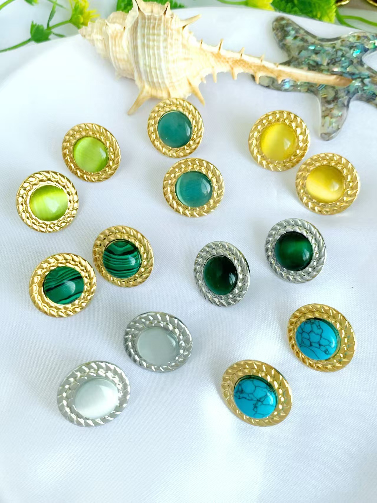 12g Weight 304 Stainless Steel Ear Needle Material Natural Stone Inlay Material Ear Studs Classification 1 Pair Quantity 1 Pair Retro Round Inlay 304 Stainless Steel Natural Stone Ear Studs