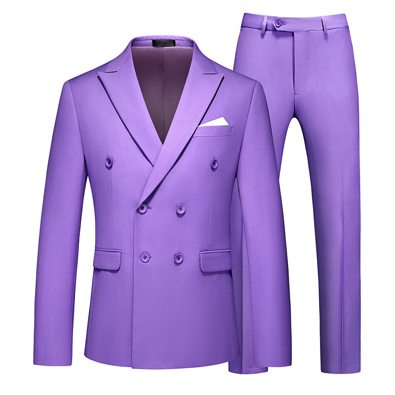 Cross-Border Foreign Trade Suit Wedding Purple Two-Piece Men's Suit Casual Amazon Double-Breasted Lapel Collar Cross-Border Foreign Trade Suit Wedding Purple Two-Piece Men's Suit Casual Amazon Double-Breasted Lapel Collar