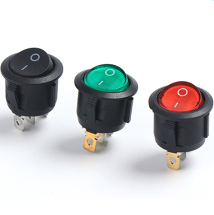 船形开关KCD1-105圆形两档三脚开关带指示灯开孔20mm小家电开关