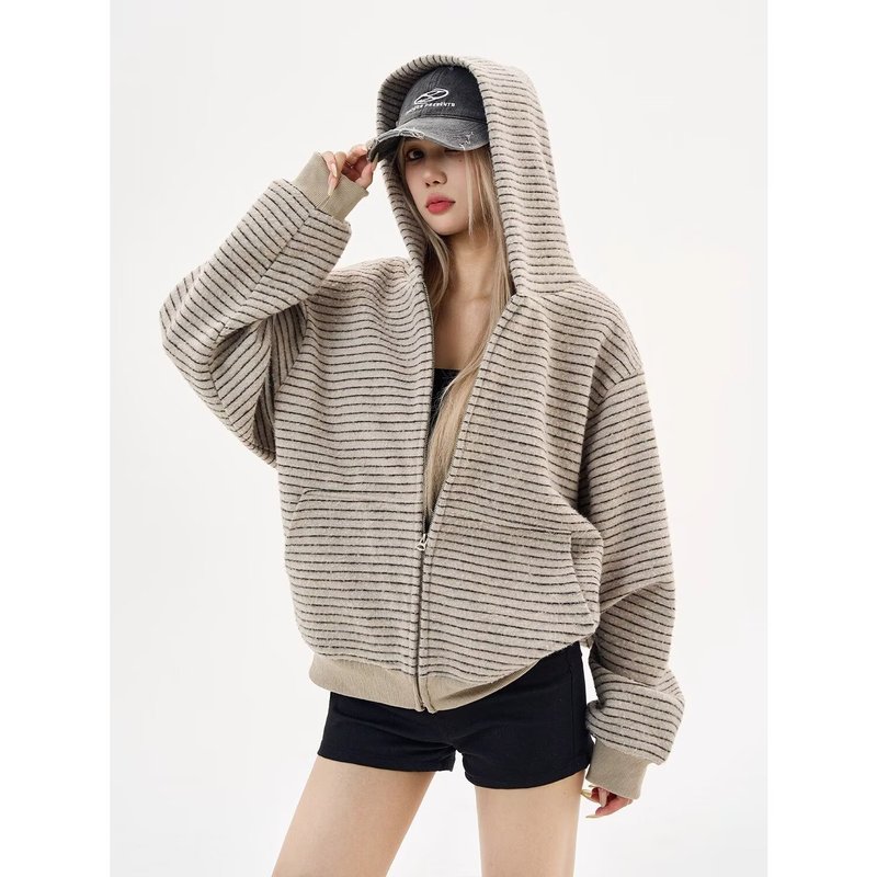 Korean Knitted Hooded Cardigan Double Zipper Loose Long-Sleeved Sweatshirt Mesh Finger Cot Sun Protection Hoodie Jacket Black