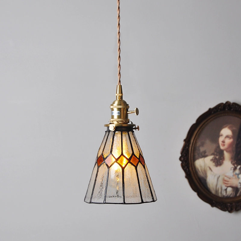Japanese retro brass green glass ceiling lamp for living room, lights for bed
