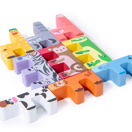 Children's creative animal building blocks baby early education wooden puzzle Jenga balance Jenga high stacking toys cross-border