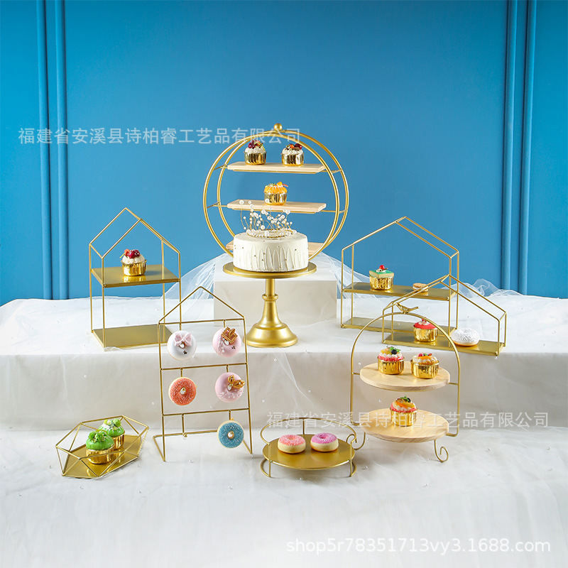 Fiesta de postre de hierro forjado europeo decoración de mesa de postre pastel bandeja de comida fría de té de la tarde refrigerio estante de pastel
