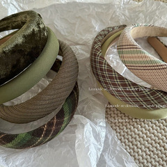 Dark Green Texture Fabric Hair Pin Headband Autumn/Winter Hair Accessory Sponge Thickened Diamond Pattern Hair Pin Headband New Style