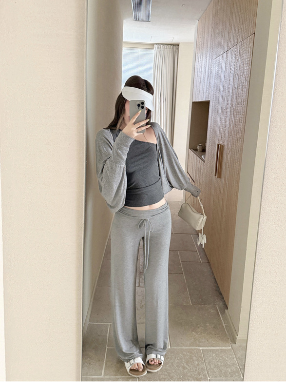抽绳系带垂垂裤女2025新款针织垂感松弛慵懒风显瘦直筒窄版休闲裤|undefined