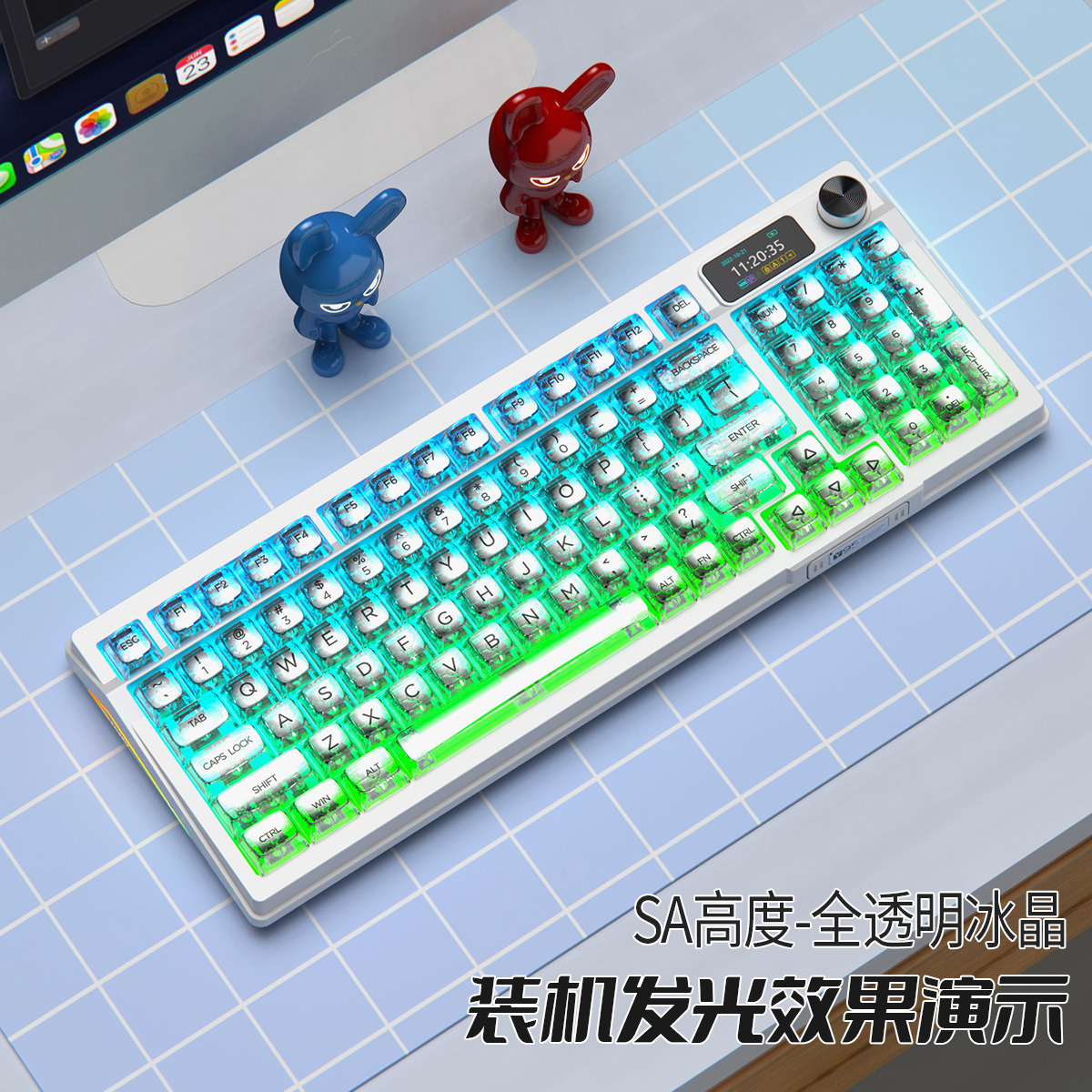 Y95D transparente inalámbrico bluetooth triple modo teclado mecánico 98 matriz RGB cableado juego junta periférico de computadora