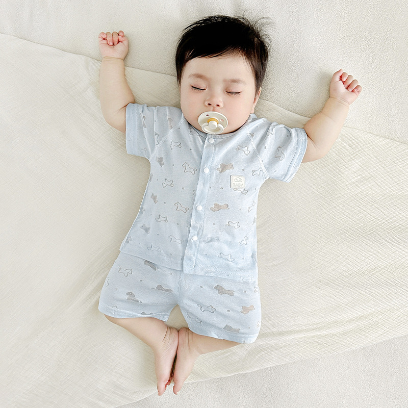 Traje de manga corta para bebé, estilo fino para niños de verano, salida dividida, niños y niñas, entrepierna abierta, ropa transpirable, ropa de verano para bebés image 7