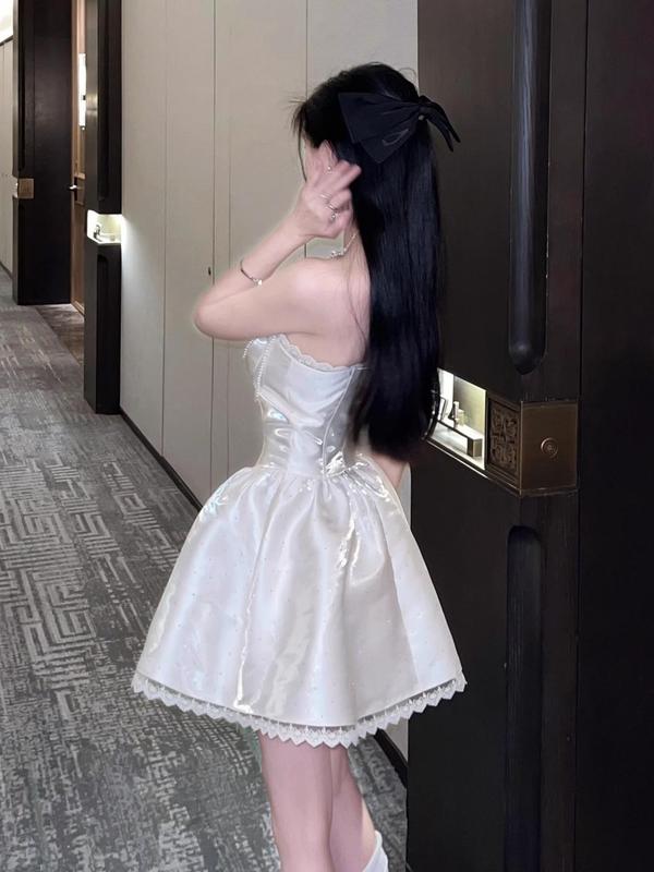 セレブの高級プリンセス気質チューブトップドレス、フレンチチュチュスカート、高級ウエスト気質誕生日イブニングドレス|undefined